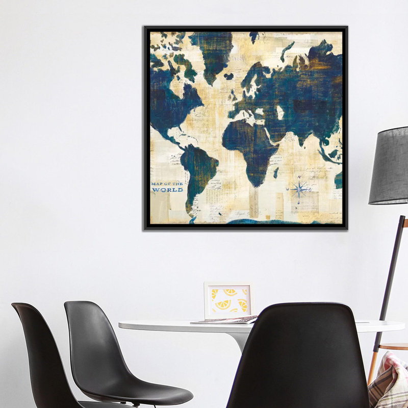 « square map collage square », impression sur toile, H 18 po x l 18 po x P 1,5 po, Toile avec cadre noir, Pas de tapis