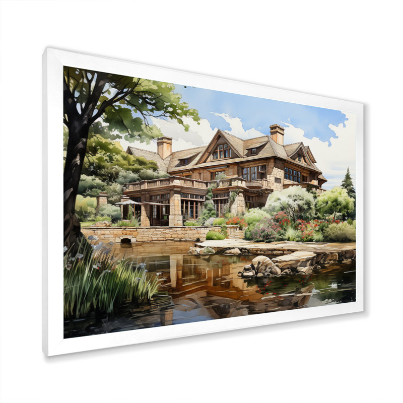 Country Club Elegant Retreat V - reproduction sur toile, H 34 po x l 44 po x P 1,5 po, Cadre photo blanc