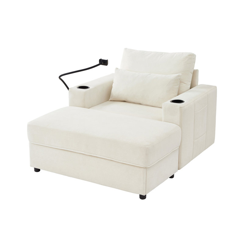 Fauteuil en chenille avec repose-pieds avec rangement, Beige