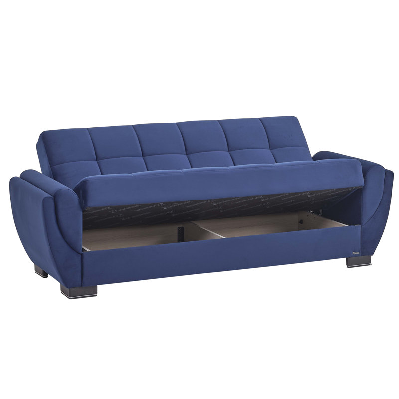 Oliveras 87 in. Fabric Upholstered 3-Seater Twin 3-in-1 Sleeper Sofa Bed with Storage, Blue Microfiber