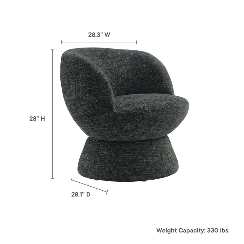 Carbon Black Chenille Fabric Swivel Barrel Chair