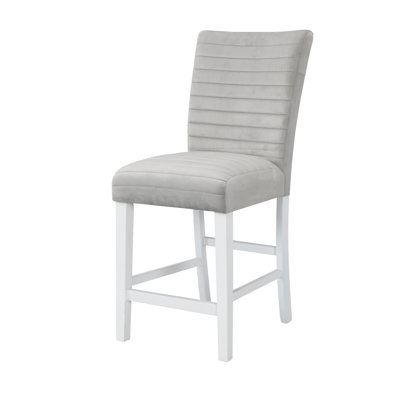 Ensemble de 2 chaises à hauteur de comptoir en velours gris et blanc à finition brillante élisaveta (ensemble de 2)