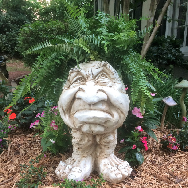 Muggly's Grumpy Gramps Face Statue, 18" H x 11.5" W x 9.25" D, Antique White