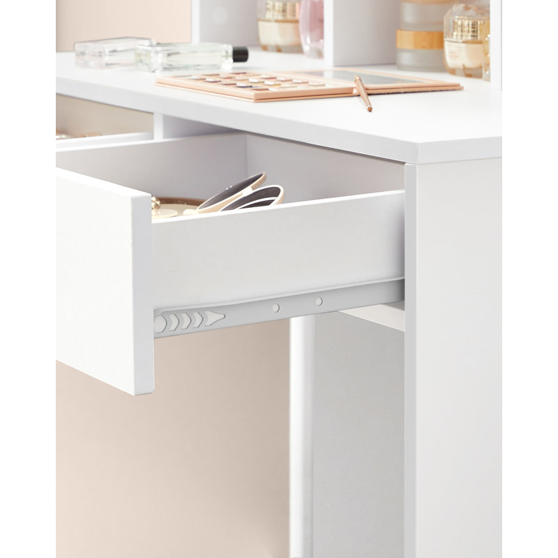 Altariq 31.5'' Wide Vanity with Large Mirror, Dimmable LED Lights, 3 Compartments, 2 Drawers, White