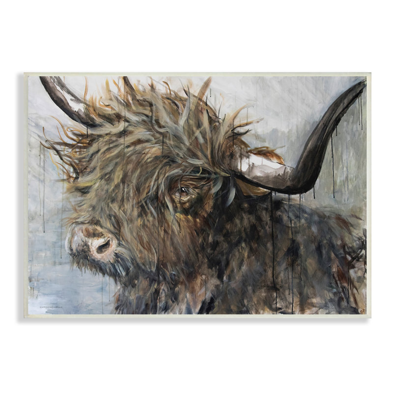 «Baby Highland Bovins», art mural sur plaque, peinture de pluie rustique par Kamdon Kreations, H 30 po x l 40 po x P 1,5 po