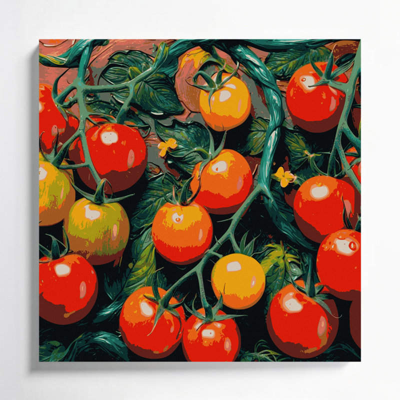 Art mural sur toile brun, légumes et tomates, H 16 po x l 16 po