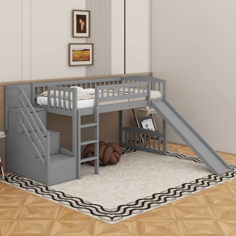 Twin Size Loft Bed With Slide, Gray