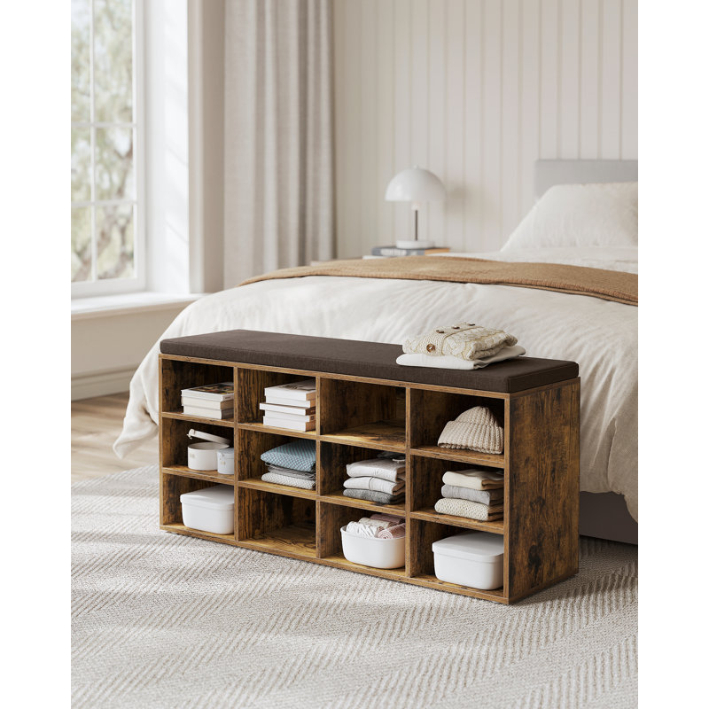 12 Pair Shoe Storage Bench, Rustic Brown