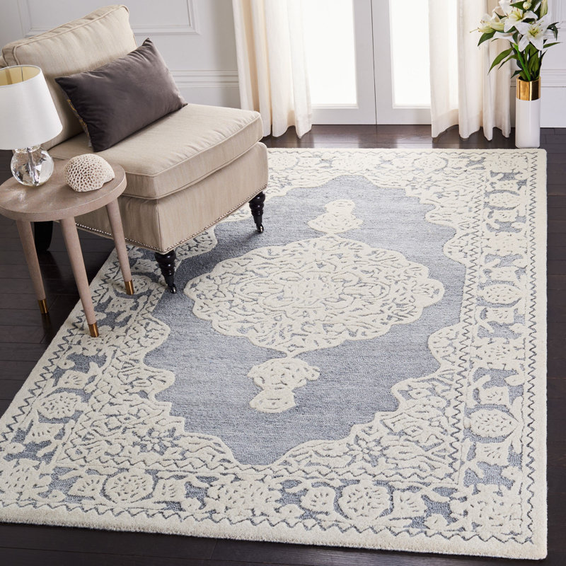 Micro-Loop Hand Tufted Wool/Cotton Oriental Rug in Ivory, Rectangle 8' x 10'
