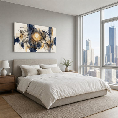 Peintures sur toile peintes et bouclés bleu marine et beige