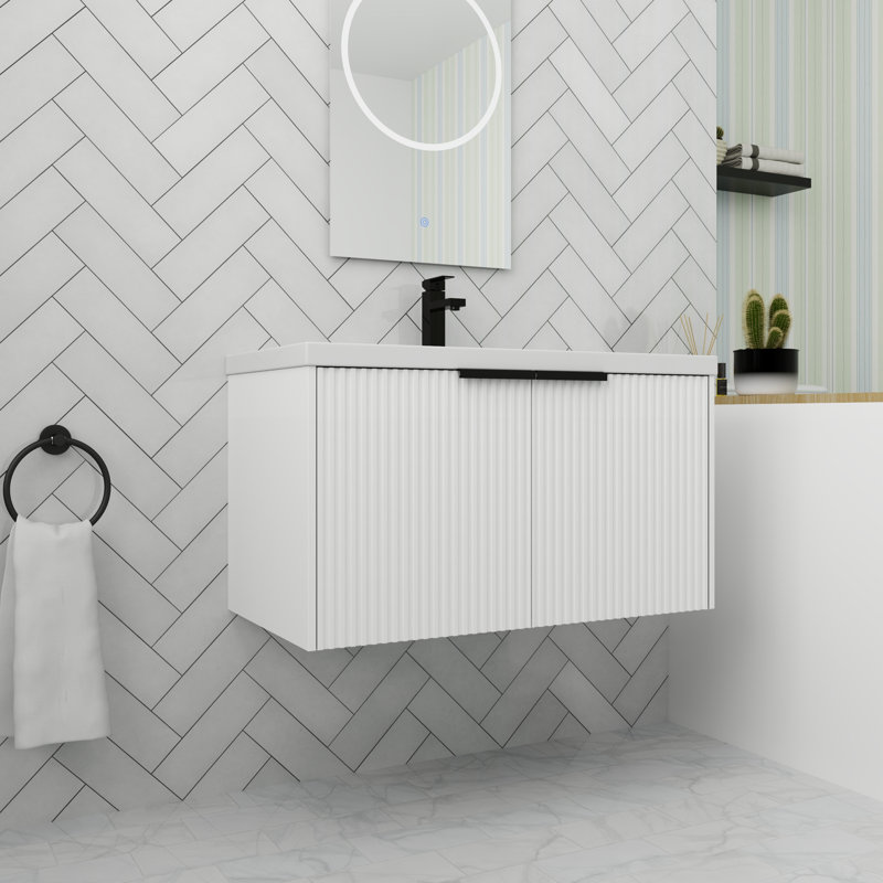 Meuble-lavabo flottant de 36 po avec porte à fermeture en douceur, Blanc