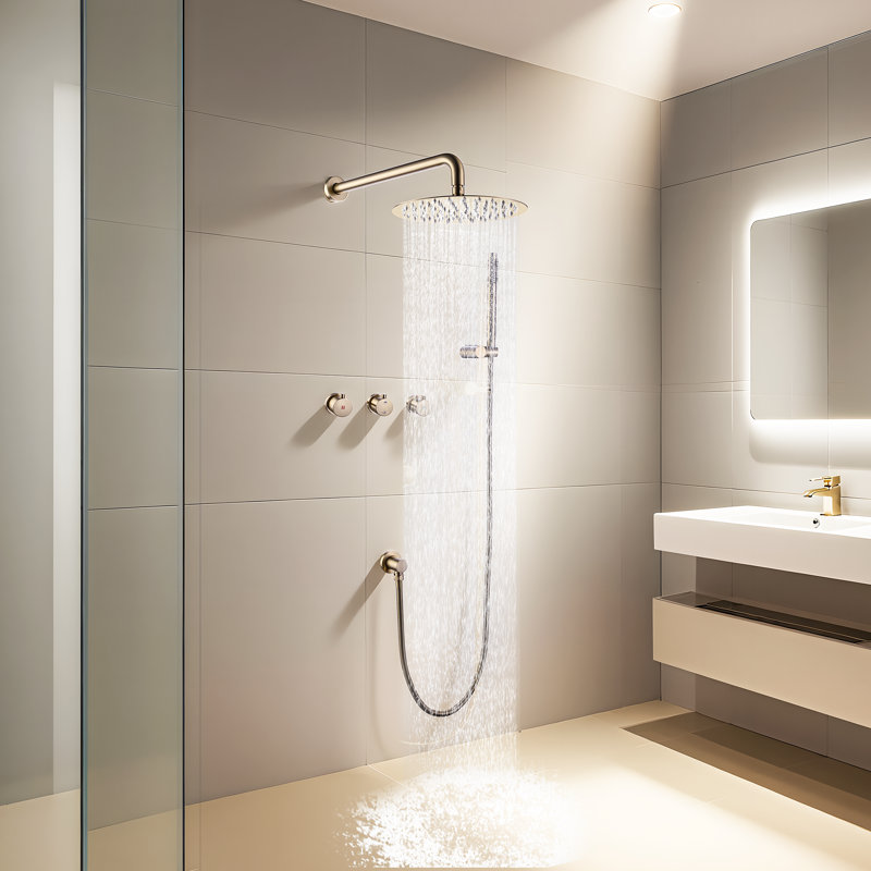 Système de douche complet à pression équilibrée avec valve brute Spotmall, Or brossé