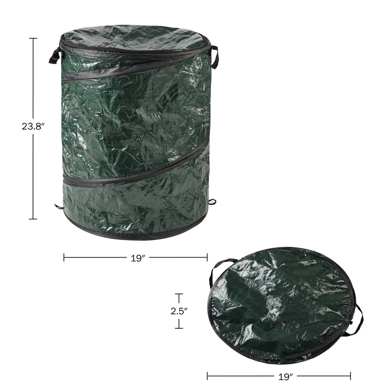 Green Collapsible Polyethylene Outdoor Trash Can with Handles