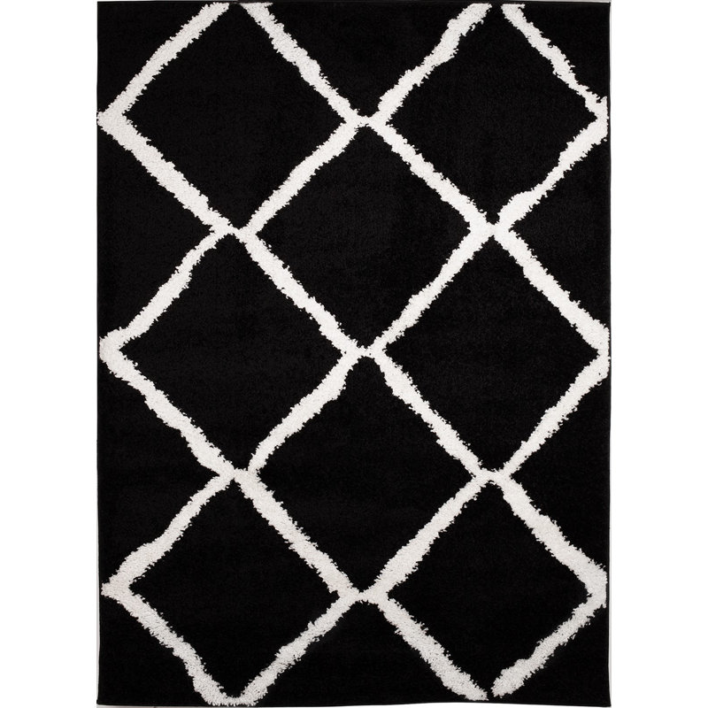 Tapis noir à motifs géométriques, Rectangle 3 pi 3 po x 5 pi