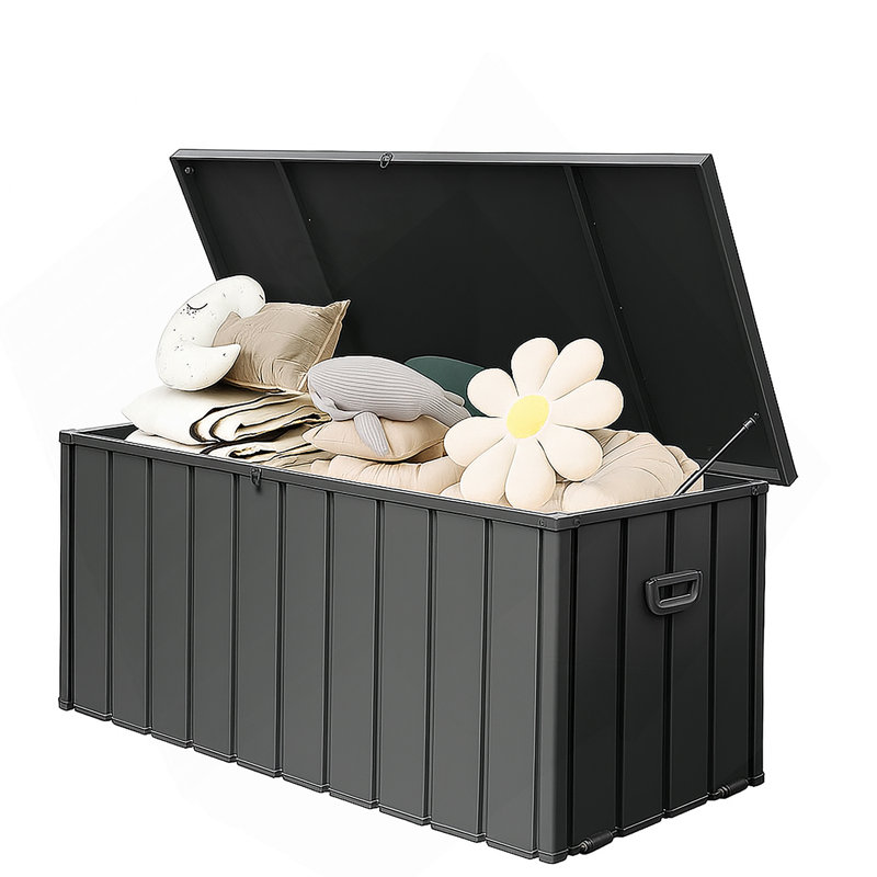 190 Gallon Metal Deck Box, Waterproof Steel Outdoor Box, Large Patio Furniture Storage Cabinet, Lockable Storage Bench for Porch Package Delivery, Pillows, Cushions, Pool, Tools, Backyard, Grey