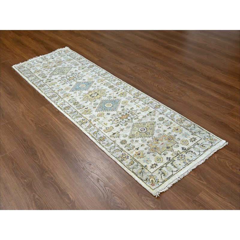 Tapis de couloir blanc en laine nouée à la main 2 pi 7 po x 7 pi 9 po F7B2A2F5BD334D268F68B26DDFC5F9B8