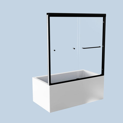 Porte de baignoire de salle de bain semi-semi, verre trempé de 6 mm, noir mat, apparence élégante mouvement coulissant double expérience lisse