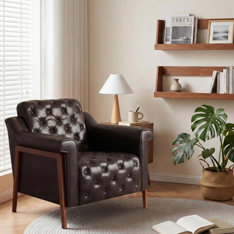 Pu Leather Modern Accent Chair,Armchair For Reading, Living Room, Bedroom, Office, Waiting Room, Brown
