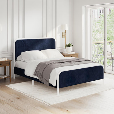 Base de lit plateforme avec tête de lit tapissier Tallulah, bleu marine