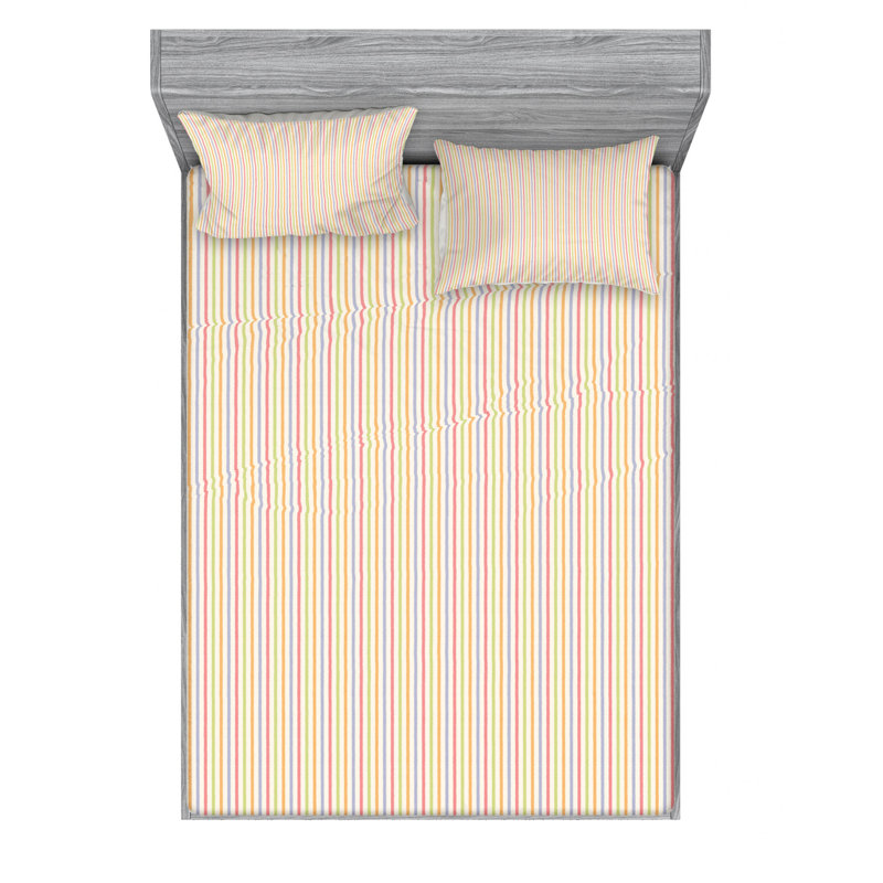 Microfiber Striped Sheet Set, Queen Sheet Set with Fitted Sheet, Light Orange Stripe