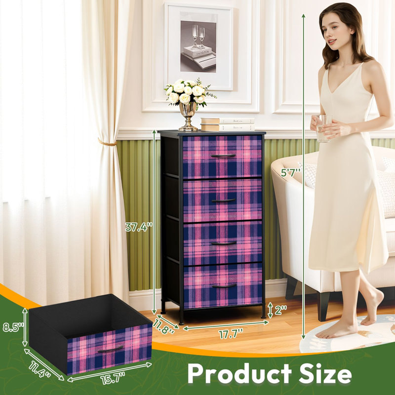 Commode 4 tiroirs pour chambre à coucher à carreaux bleu marine à carreaux superposés à carreaux Tartan