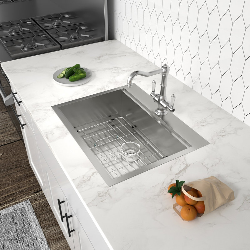 30"W Drop-in Single Bowl Stainless Steel Kitchen Sink with Workstation