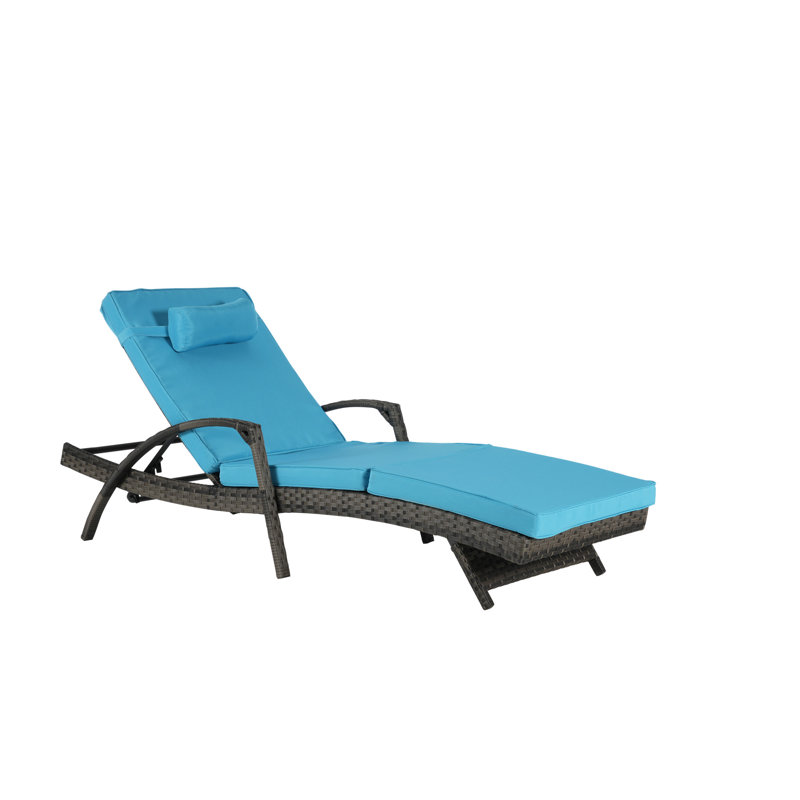 Outdoor Wicker Long Reclining Chair Set Of 2 With Cushions, Light Blue