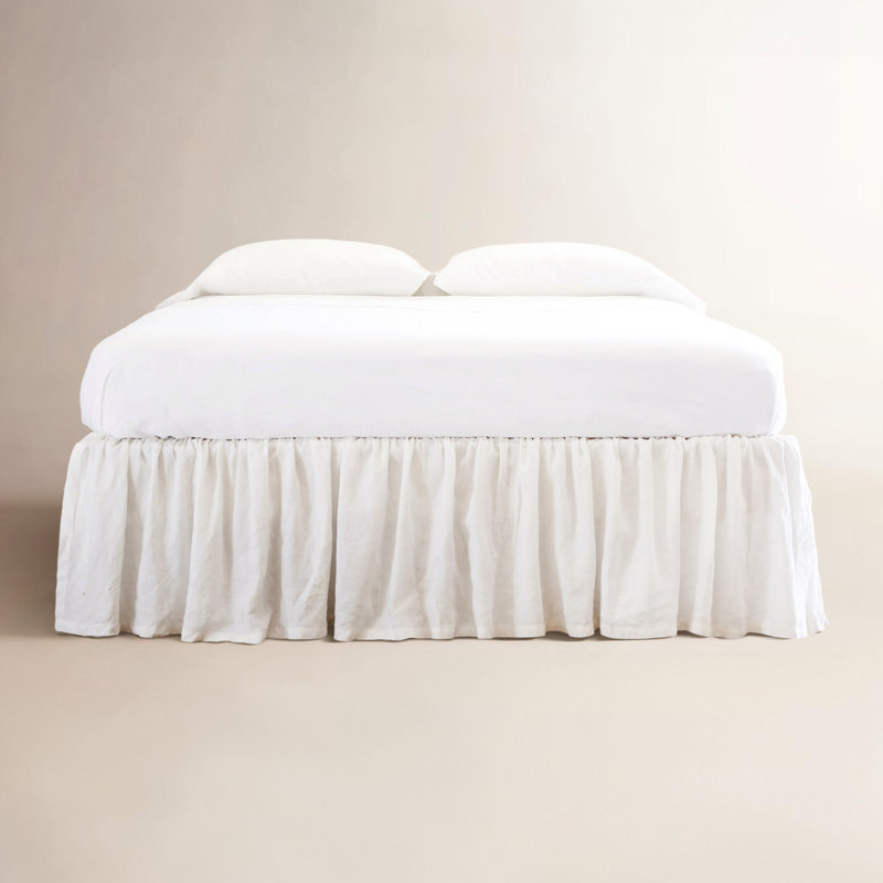 Gathered Linen Ruffled 18" Drop Bed Skirt, Twin, Flax