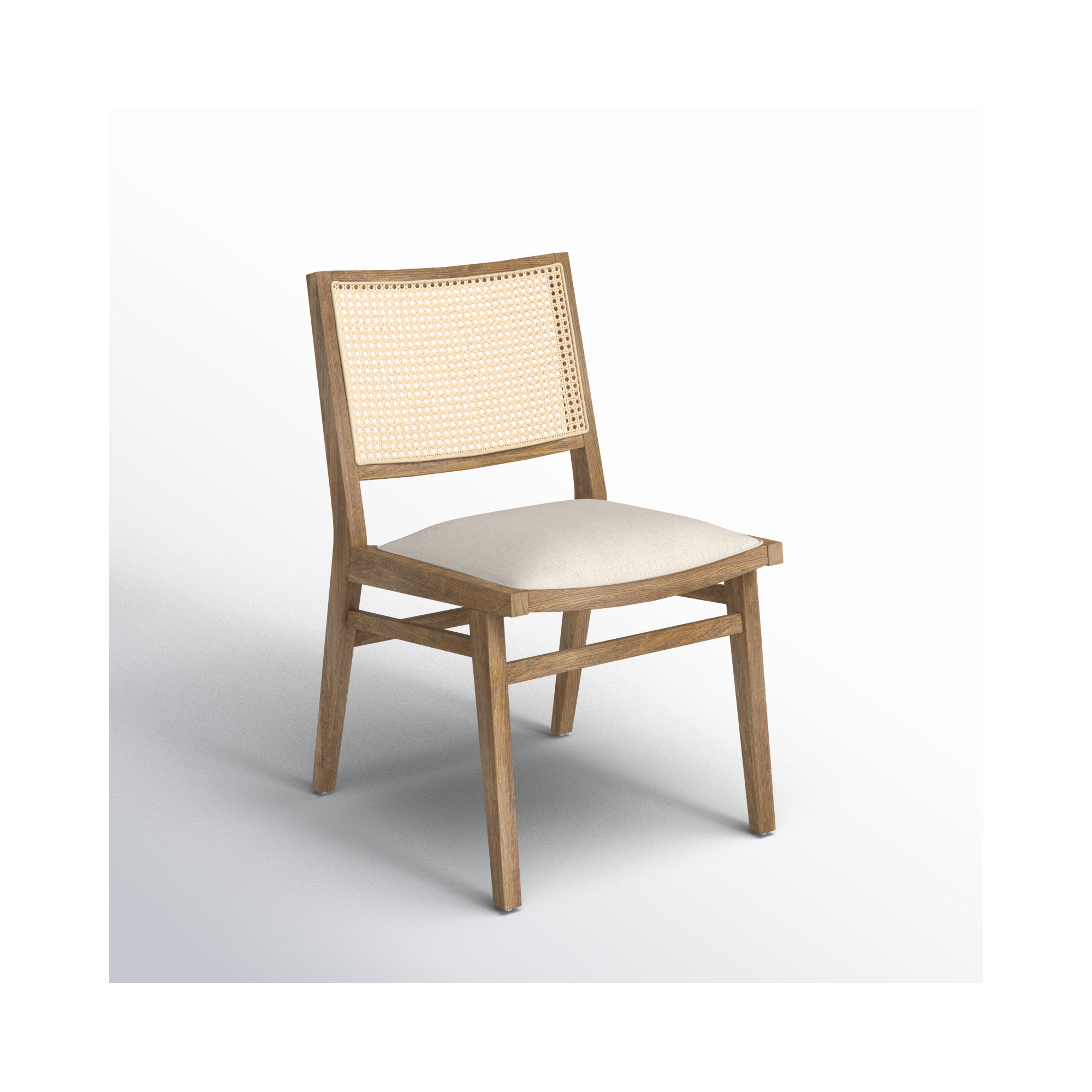 Miraz Cane Back Dining Chair, Cream Flax Polyester Blend, Toasted Oak