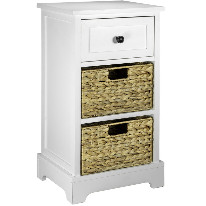 Armoire de rangement pour salle de bain avec 2 paniers tissés et tiroir, l 15 po x P 11 po x H 28 po, bois d'acacia, brun (blanc)