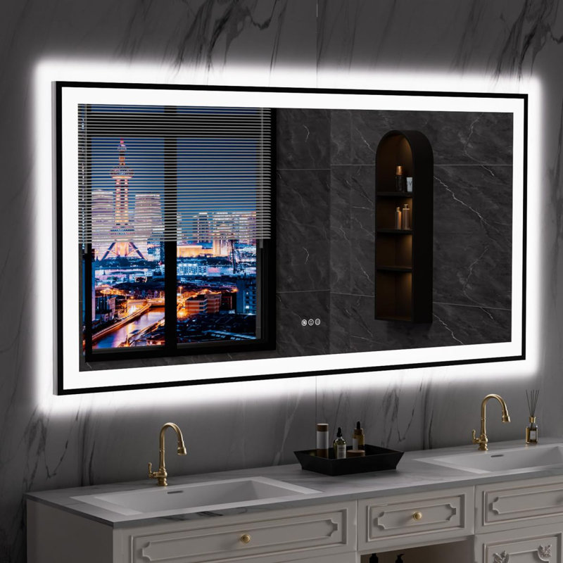 Miroir mural anti-buée, 36" x 72", Blanc2