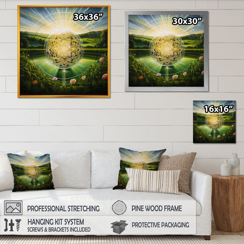 «Bright Shining Mandala In Paradise Landscape», reproduction sur toile, H 36 po x l 36 po x P 1,5 po, Toile tendue