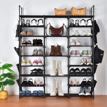 GoDecor Tall Shoe Rack Organizer, Garage Shoe Shelf Large Capacity, Large  Shoe Rack with 3 Rows & Hooks, Storage Boot Rack Shelf 80 Pairs Black