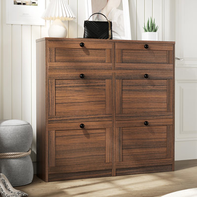 24 pairs shoe storage cabinet with 4 doors and 2 drawers, shoe cabinet with adjustable shelves for  entryway