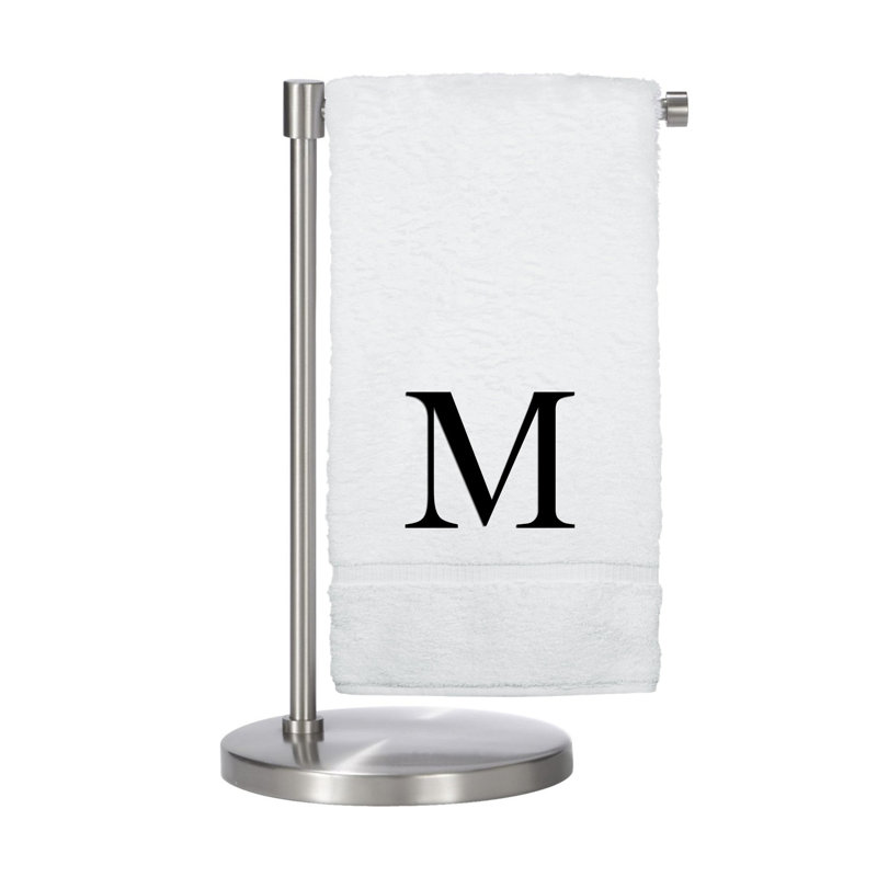 Serviettes de bain monogrammées - ensemble de 2 - lettre bloc, M, Blanc / noir