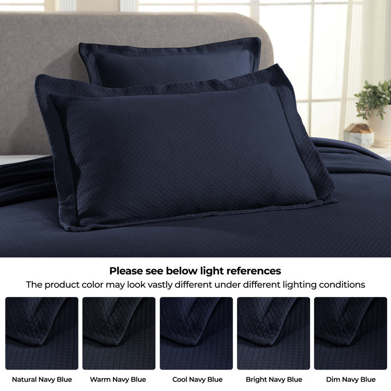 Navy Blue Cotton Twin Reversible Bedspread Set