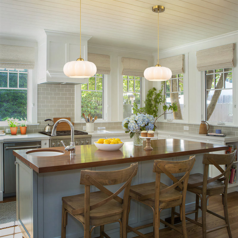 1-light Dimmable Milk Glass Single Pendant