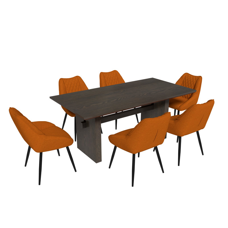 Ensemble de salle à manger pour 6 personnes avec 6 chaises en tissu Morden, Orange