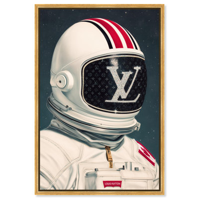 Astronaute glamour dans l'espace, impression sur toile encadrée, style rétro urbain et glamour, par Art Remedy, cadre doré, 36 x 54