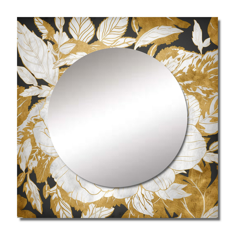 Miroir mural de salon exquis en forme de rose florale dorée II - rose carré, 29 po x 29 po