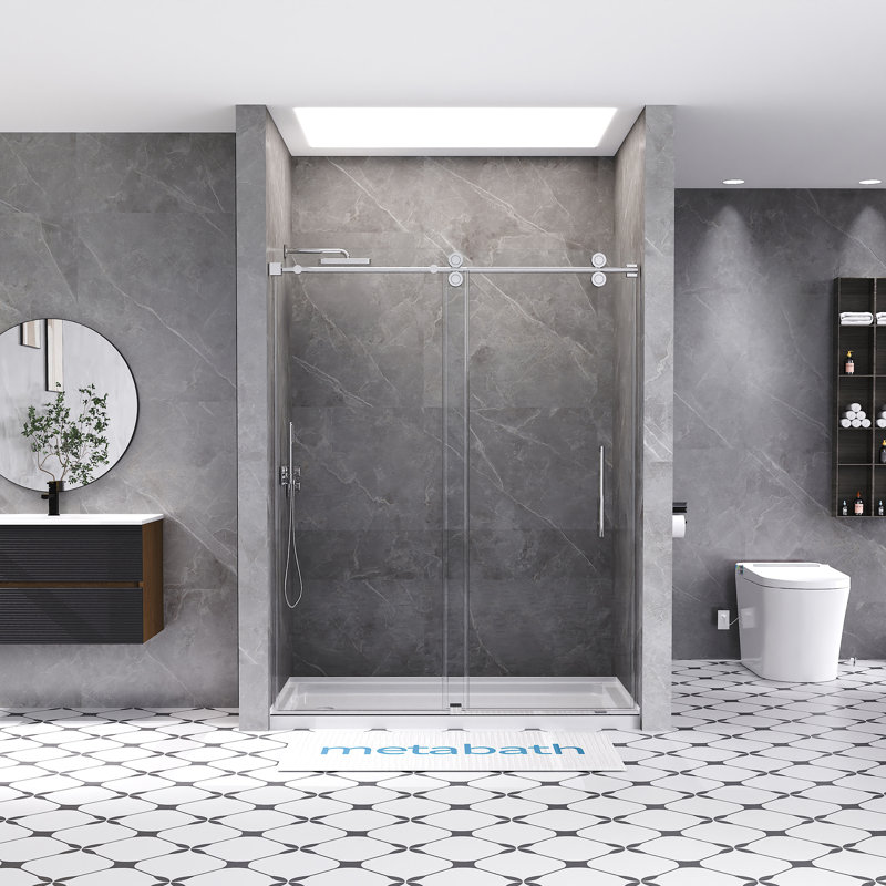 56"-60" W x 76" H Single Sliding Frameless Shower Door with 5/16"(8mm) Tempered Clear Glass, Chrome