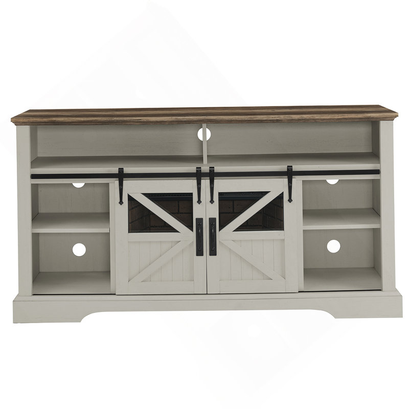 60" Farmhouse Style Electric Fireplace Tv Stand With Remote Control, Jasmine White