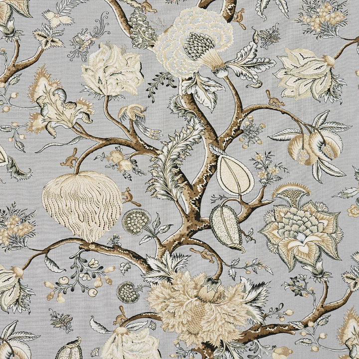 Oriana Pondicherry Linen Print Fabric, Mineral