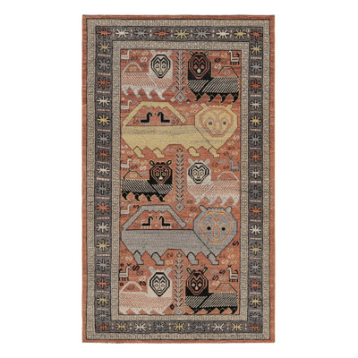 Rug & Kilim’S Tribal Rug In Rust With Polychromatic Lion Pictorials