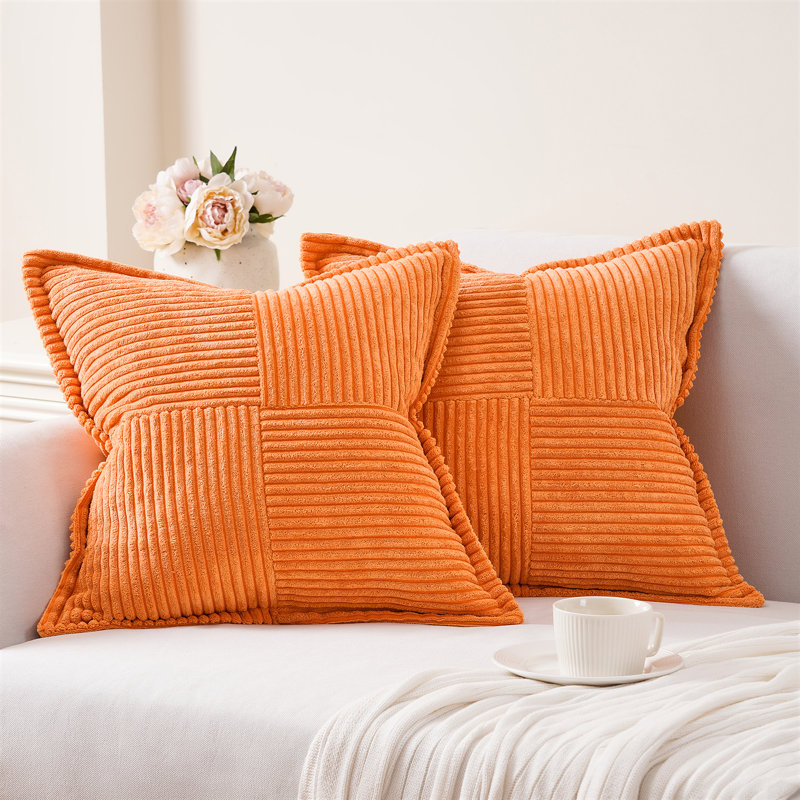 Housse de coussin carré en velours côtelé, H 16 po x l 16 po, Orange