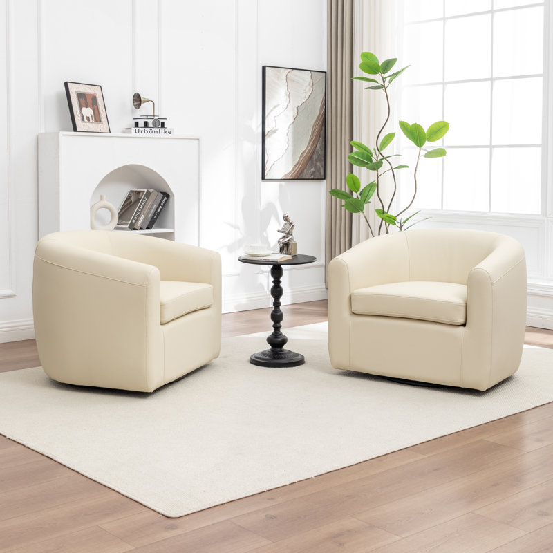 Fauteuil demi-tonneau pivotant rembourré Morre, Beige
