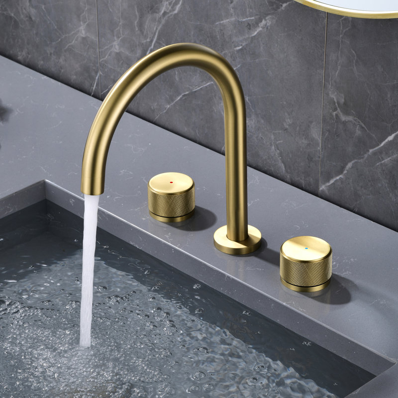 9-3/5" Widespread Dual-Handle Control Bathroom Sink Faucet in Lead-Free Solid Brass, Brushed Gold, Drain Assembly Included