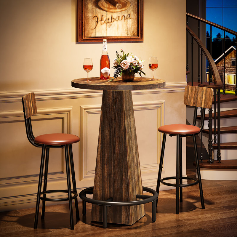 37.4" High Top Bar Table With Footrest (Table Only), Brown