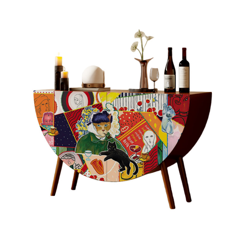 Buffet rétro en demi-lune, Noyer / multicolore