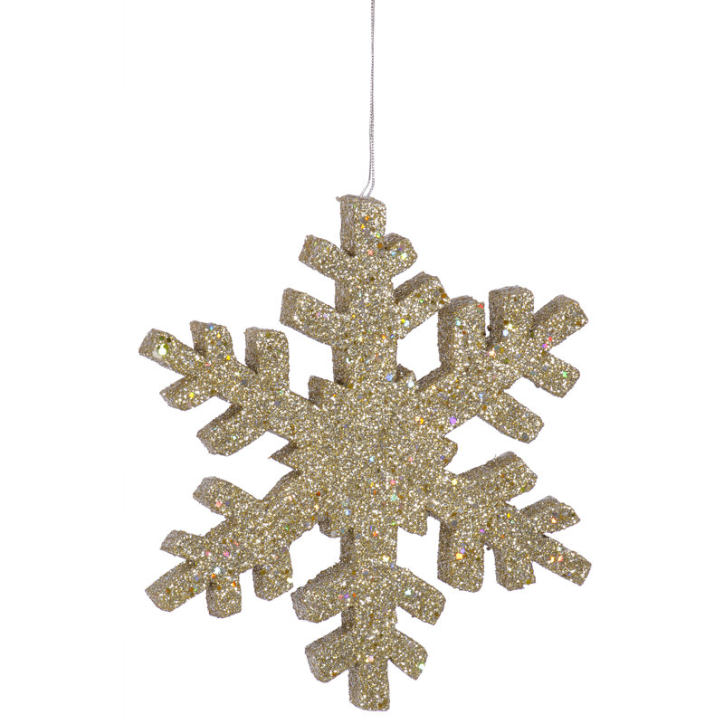 Ornement en forme de flocon de neige d'extérieur scintillant, H 12 po x l 12 po x P 2 po, Champagne